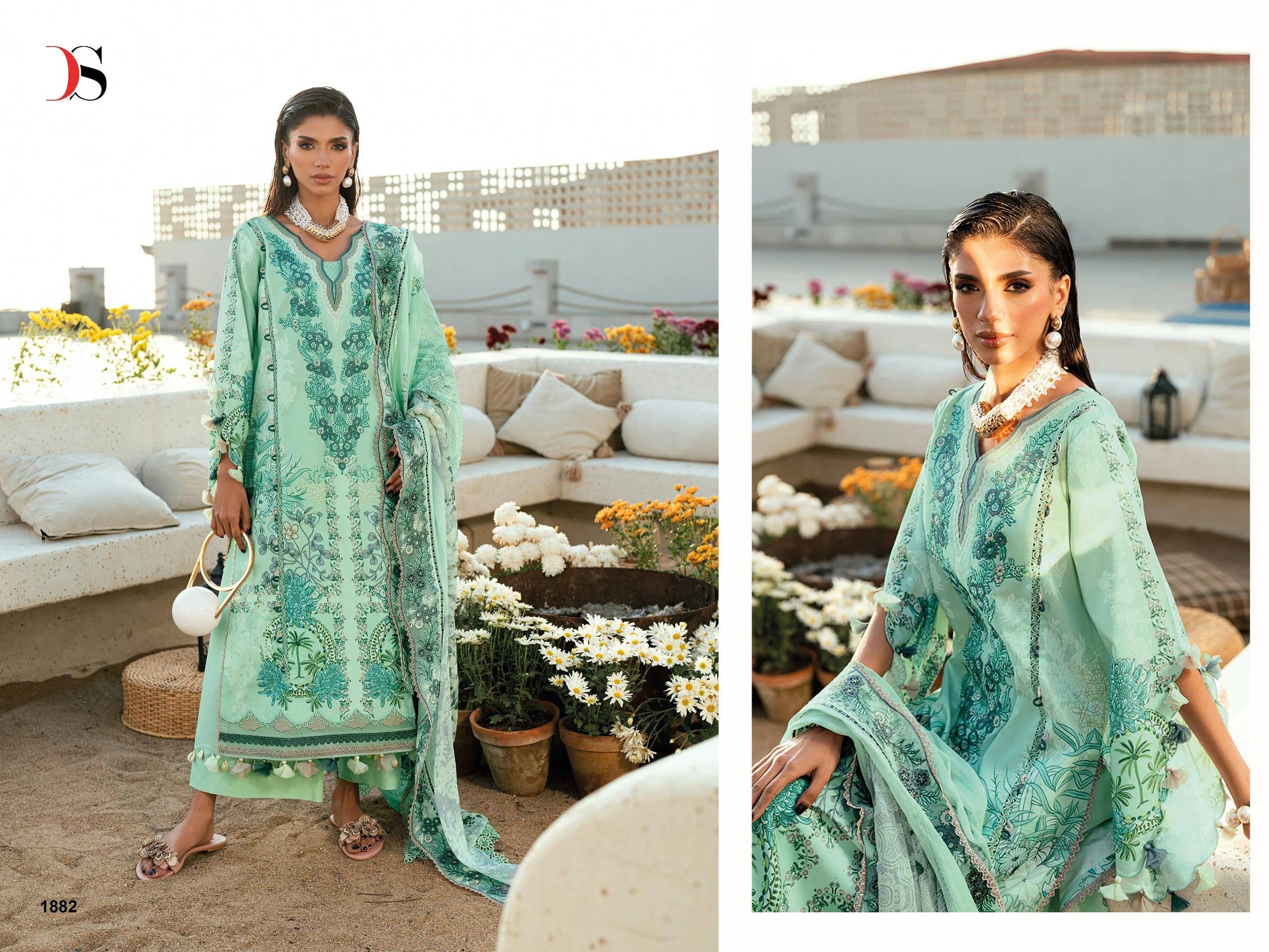 Jade Needle wonder -6 By Deepsy 1881 to 1888 Pakistani Stylish Beautiful Colourful Printed & Embroidered Party Wear & Occasional Wear Pure Viscose Rayon Dresses At Wholesale Price